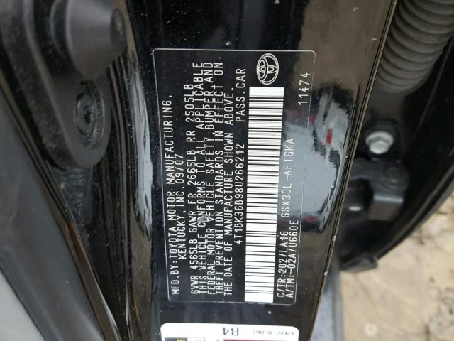 4T1BK36B98U266212 - 2008 TOYOTA AVALON XL BLACK photo 10