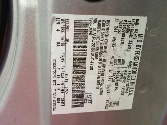 5LMFU28R63LJ14738 - 2003 LINCOLN NAVIGATOR Gümüş foto 10