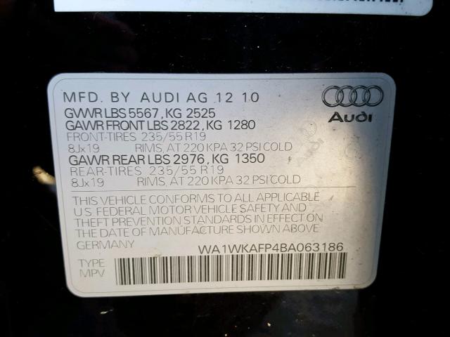 WA1WKAFP4BA063186 - 2011 AUDI Q5 PRESTIG BLACK photo 10