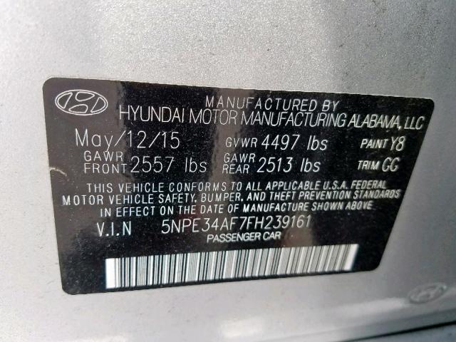 5NPE34AF7FH239161 - 2015 HYUNDAI SONATA SPO SILVER photo 10