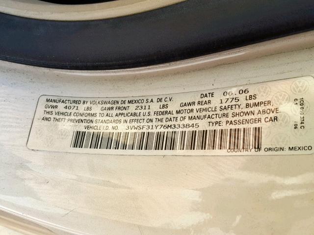 3VWSF31Y76M333845 - 2006 VOLKSWAGEN NEW BEETLE კრემისფერი ფოტო 10