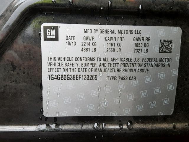 1G4GB5G38EF133269 - 2014 BUICK LACROSSE BLACK photo 10