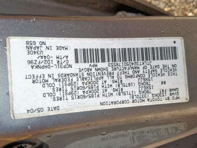 JTLKT324050178553 - 2005 TOYOTA SCION XB 银色 照片 10