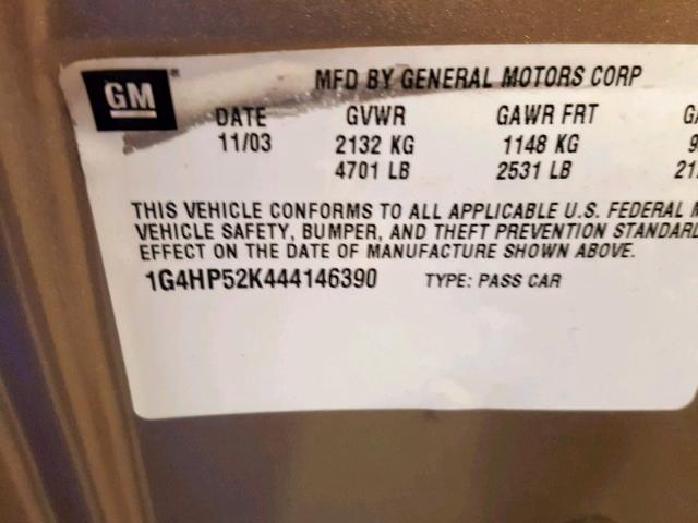 1G4HP52K444146390 - 2004 BUICK LESABRE CU TAN photo 10