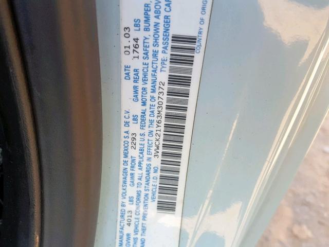 3VWCK21Y63M307372 - 2003 VOLKSWAGEN NEW BEETLE ლურჯი ფოტო 10