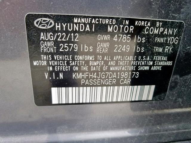 KMHFH4JG7DA198173 - 2013 HYUNDAI AZERA GLS CHARCOAL photo 10