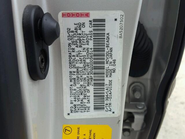 JTHBF30G220056514 - 2002 LEXUS ES 300 SILVER photo 10