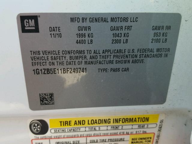 1G1ZB5E11BF249741 - 2011 CHEVROLET MALIBU LS 白色 照片 10