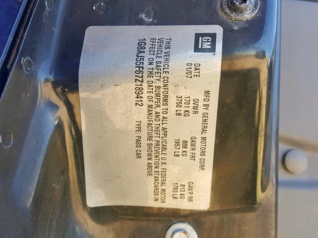 1G8AJ55F67Z189412 - 2007 SATURN ION LEVEL BLUE photo 10