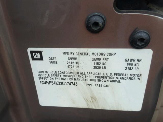 1G4HP54K33U174743 - 2003 BUICK LESABRE CU TAN photo 10