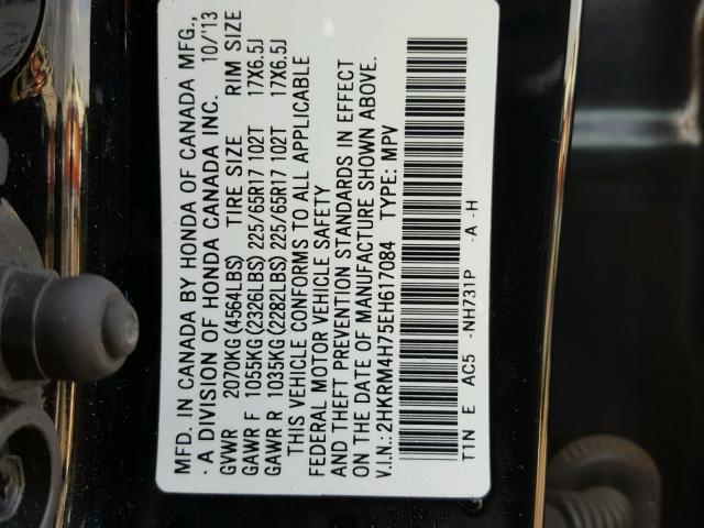 2HKRM4H75EH617084 - 2014 HONDA CR-V EXL BLACK photo 10