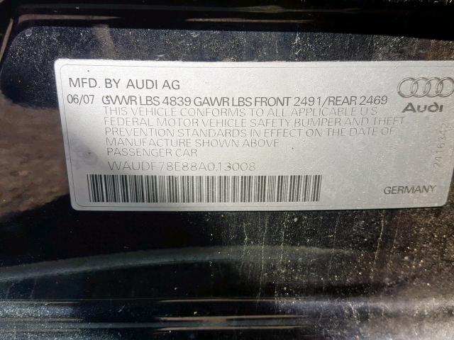 WAUDF78E88A013008 - 2008 AUDI A4 2.0T QU BLUE photo 10