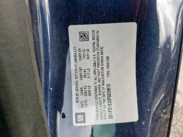 2G1FD1E30F9239613 - 2015 CHEVROLET CAMARO LT BLUE photo 10