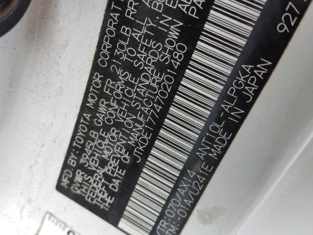 JTKDE177470201480 - 2007 TOYOTA SCION TC თეთრი ფოტო 10