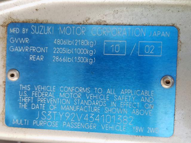 JS3TY92V434101382 - 2003 SUZUKI XL7 PLUS SILVER photo 10