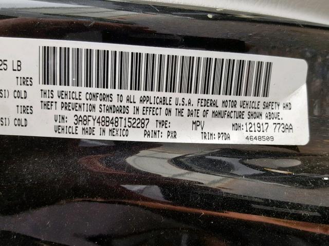 3A8FY48B48T152287 - 2008 CHRYSLER PT CRUISER BLACK photo 10