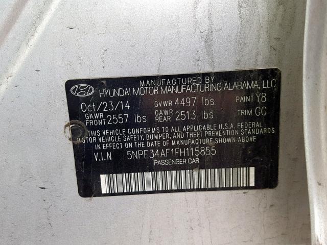 5NPE34AF1FH115855 - 2015 HYUNDAI SONATA SPO SILVER photo 10