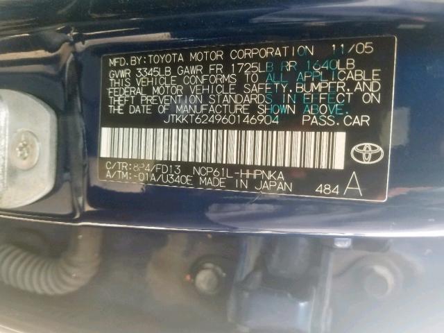 JTKKT624960146904 - 2006 TOYOTA SCION XA BLUE photo 10