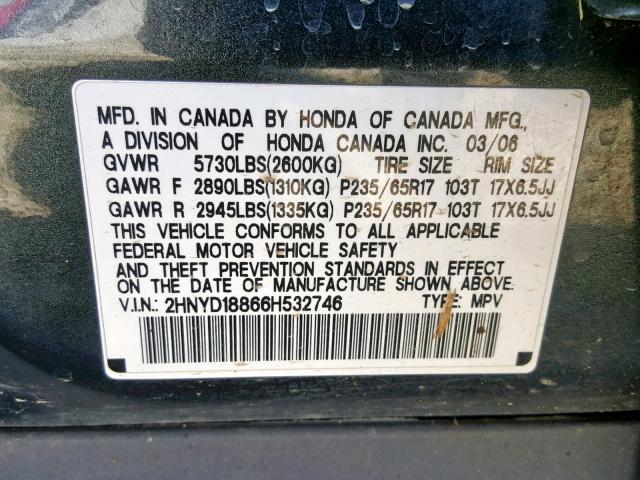 2HNYD18866H532746 - 2006 ACURA MDX TOURIN GRAY photo 10