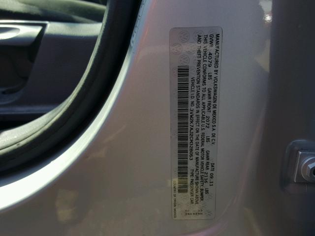 3VW2K7AJ2CM328053 - 2012 VOLKSWAGEN JETTA BASE SILVER photo 10