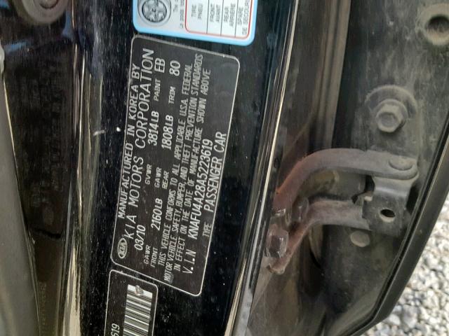 KNAFU4A28A5223619 - 2010 KIA FORTE EX BLACK photo 10