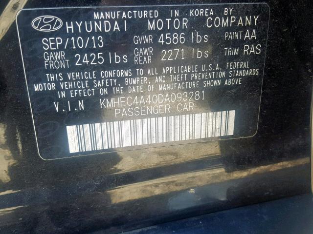 KMHEC4A40DA093281 - 2013 HYUNDAI SONATA HYB BLACK photo 10