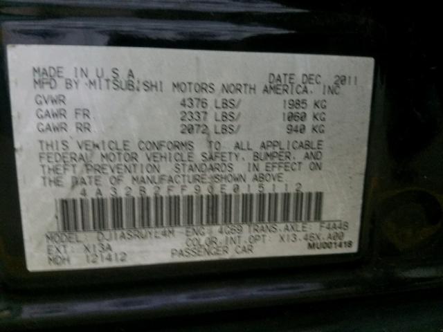 4A32B2FF9CE015112 - 2012 MITSUBISHI GALANT FE BLACK photo 10