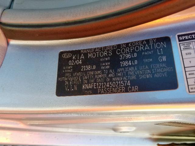 KNAFE121245021574 - 2004 KIA NEW SPECTR SILVER photo 10