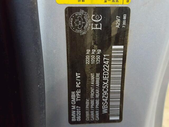 WBS4Z9C5XJED22471 - 2018 BMW M4 SILVER photo 10