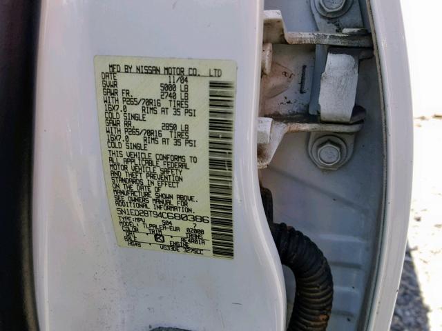 5N1ED28T94C680386 - 2004 NISSAN XTERRA XE WHITE photo 10