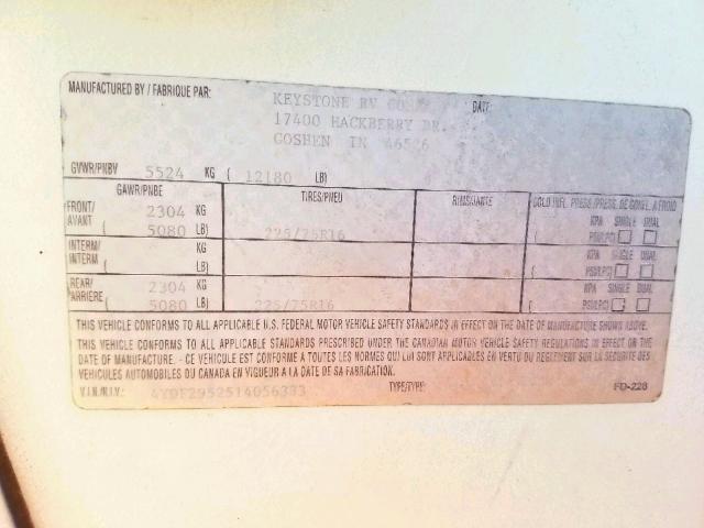 4YDF2952514056333 - 2001 KEYSTONE MONTANA WHITE photo 10