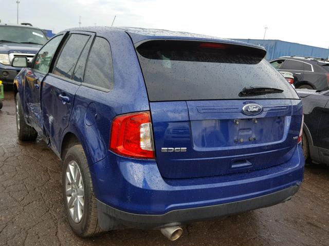 2FMDK3JCXEBB04311 - 2014 FORD EDGE SEL BLUE photo 3