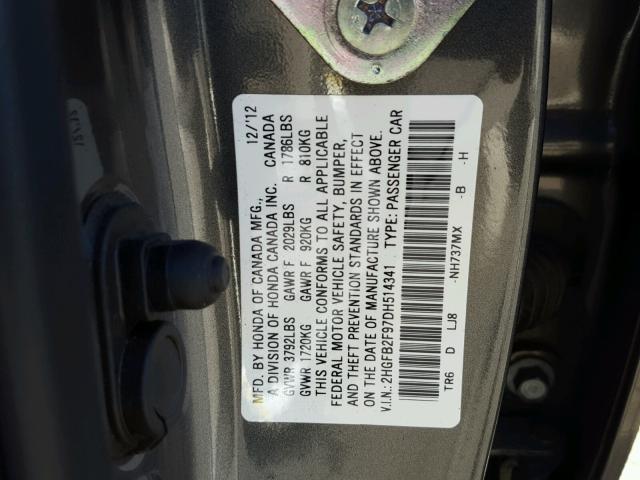 2HGFB2F97DH514341 - 2013 HONDA CIVIC EXL GRAY photo 10