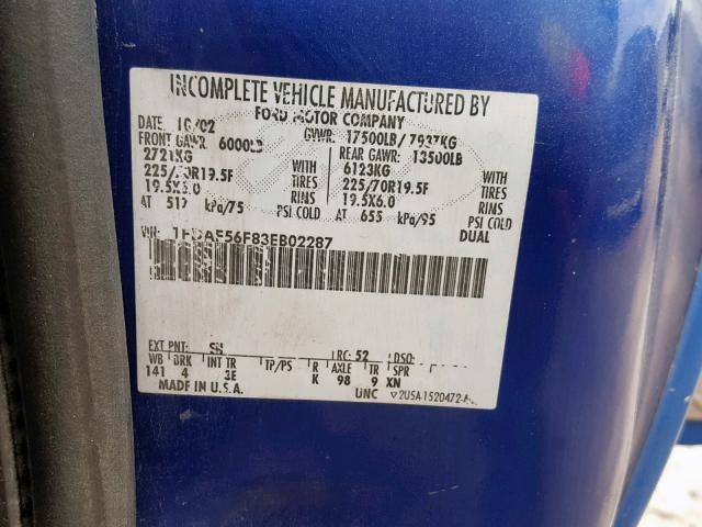 1FDAF56F83EB02287 - 2003 FORD F550 SUPER BLUE photo 10