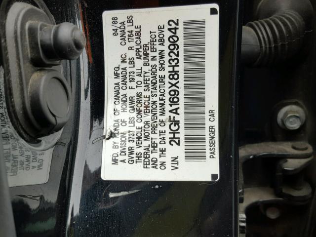 2HGFA169X8H329042 - 2008 HONDA CIVIC EXL BLACK photo 10