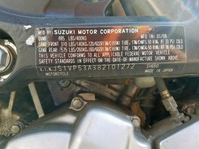 JS1VP53A382101272 - 2008 SUZUKI SV650 BLUE photo 10