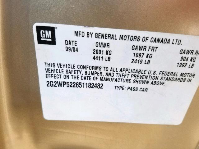 2G2WP522651182482 - 2005 PONTIAC GRAND PRIX GOLD photo 10