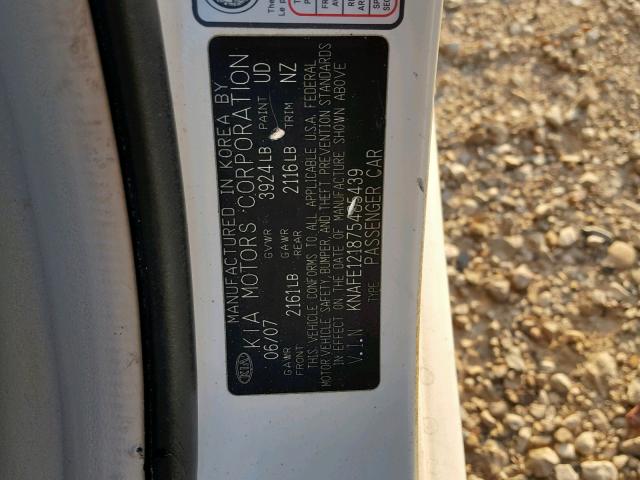 KNAFE121875485439 - 2007 KIA SPECTRA EX WHITE photo 10