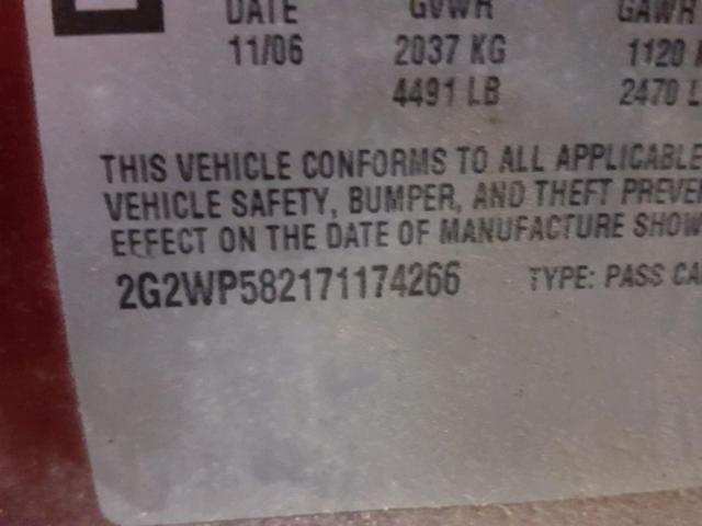 2G2WP582171174266 - 2007 PONTIAC GRAND PRIX RED photo 10