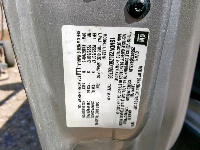 1GNDV23L76D128796 - 2006 CHEVROLET UPLANDER L 银色 照片 10