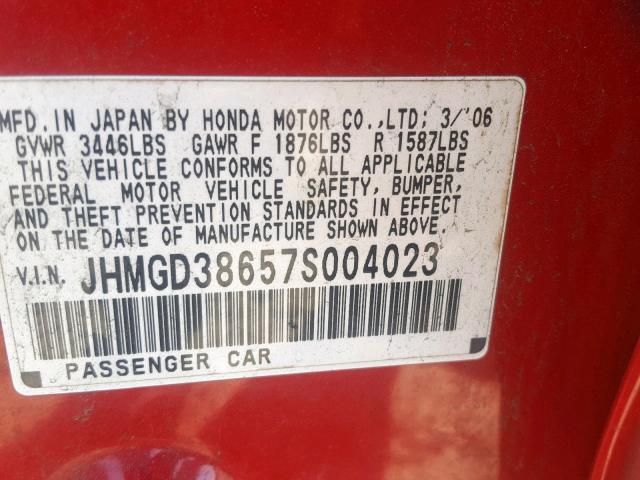 JHMGD38657S004023 - 2007 HONDA FIT S 红色 照片 10