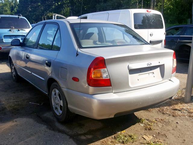 KMHCG45C32U400354 - 2002 HYUNDAI ACCENT GL SILVER photo 3