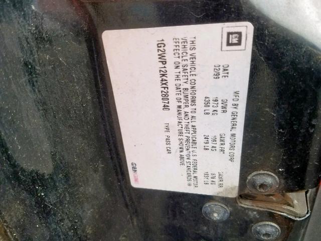 1G2WP12K4XF280740 - 1999 PONTIAC GRAND PRIX BLACK photo 10