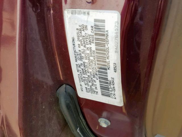 4T1BF22K1WU049156 - 1998 TOYOTA CAMRY CE MAROON photo 10