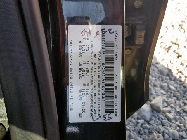 JM1BL1S51A1296270 - 2010 MAZDA 3 S BLACK photo 10