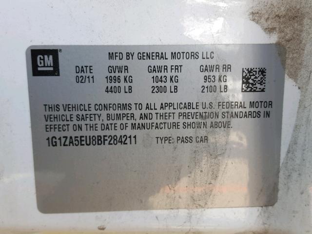 1G1ZA5EU8BF284211 - 2011 CHEVROLET MALIBU LS 白色 照片 10