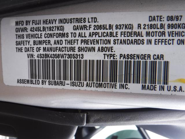 4S3BK4358W7305313 - 1998 SUBARU LEGACY L SILVER photo 10