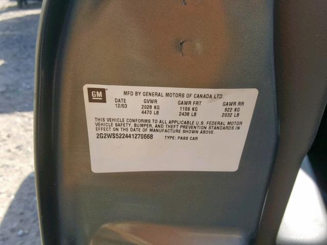 2G2WS522441270668 - 2004 PONTIAC GRAND PRIX GRAY photo 10