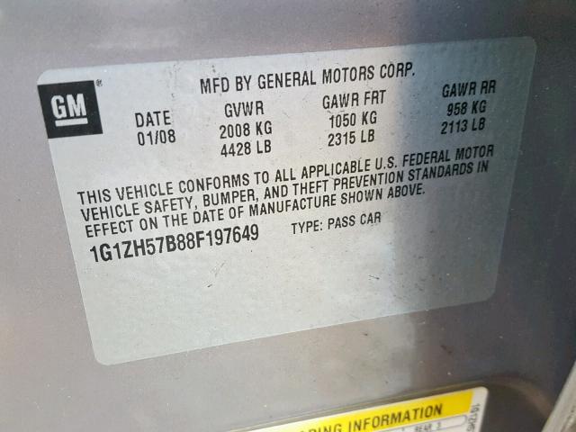 1G1ZH57B88F197649 - 2008 CHEVROLET MALIBU 1LT 金色 照片 10