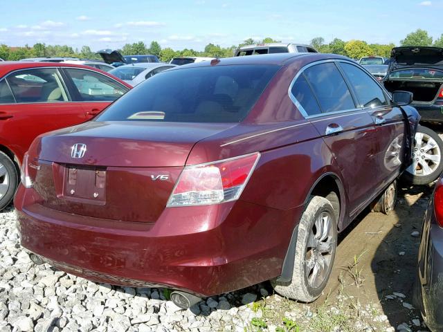 1HGCP36839A020792 - 2009 HONDA ACCORD EXL MAROON photo 4